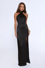 Effortless Luxe Halter Satin Maxi Dress Black