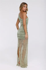Headliner Muse One Shoulder Lace Maxi Dress Green