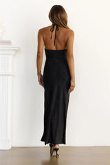 Autumn Muse Halter Maxi Dress Black