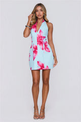 Dreamelle Halter Mini Dress Blue