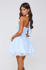 Enchanted Lily Gingham Halter Mini Dress Blue