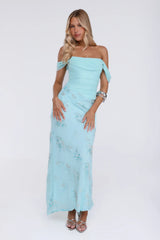 Pretty Glow Up Off Shoulder Maxi Dress Blue