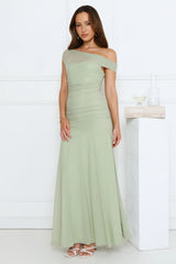Dusk Noir Off Shoulder Maxi Dress Sage