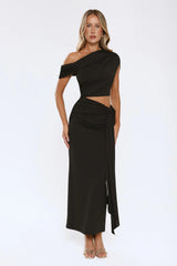 The Mood Piece One Shoulder Maxi Dress Black