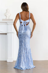 Enchanted Sequin V-Neck Back Tie Maxi Dress Blue