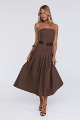 Modern Lady Strapless Midi Dress Brown