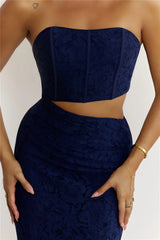 Dusky Luxe Lace Strapless Maxi Dress Navy