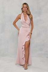 Rosé All Day Halter Satin Maxi Dress Pink