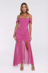 City Glow Up Off Shoulder Maxi Dress Plum