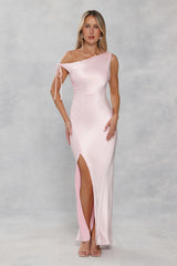 The Clover Off Shoulder Satin Maxi Dress Light Pink