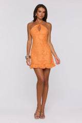 Sunlit Petals Halter Mini Dress Orange