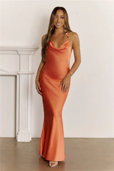 Sunkissed Glow Satin Beaded Strap Maxi Dress Orange