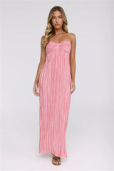 The Pretty Way Plisse Strapless Maxi Dress Pink
