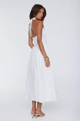Petal Whimsy Embroidered Halter Maxi Dress White
