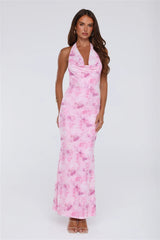 Power Vibe Halter Mesh Maxi Dress Pink