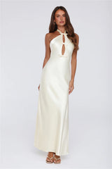 Sleek Halter Neck Cutout Satin Maxi Dress Yellow