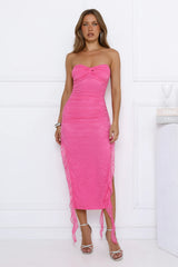 Top Tier Lace Strapless Frill Midi Dress Pink