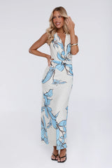 Lucky Darling Halter Mesh Maxi Dress Blue