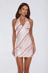 Shimmer Swirls Sequin Halter Mini Dress Multi