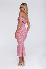 Botanical Embrace Off Shoulder Midi Dress Rose