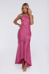 Jelly Glow One Shoulder Satin Maxi Dress Rose