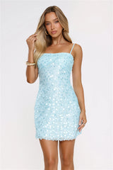 Keep It Cute Sequin Mini Dress Aqua