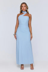 Evening Allure Mesh Strapless Maxi Dress Blue