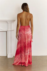 Radiant Nights Halter Wrap Maxi Dress Coral Red