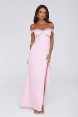 Ethereal Lace Off Shoulder Maxi Dress Blush