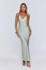 Your Own Masterpiece Satin Maxi Dress Sage