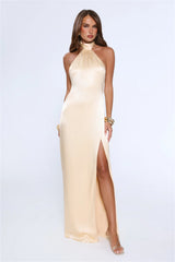 Effortless Luxe Halter Satin Maxi Dress Yellow