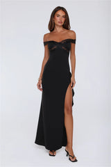 Ethereal Lace Off Shoulder Maxi Dress Black