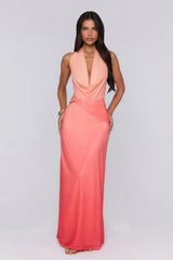 Rose Confession Halter Mesh Maxi Dress Peach