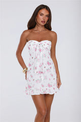 Flora Glow Strapless Mini Dress White