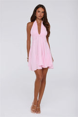 Poppy Kiss Halter Mini Dress Pink