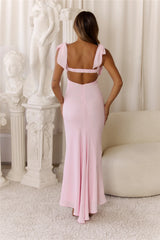 Elegant Twist Front Tie Shoulder Maxi Dress Blush