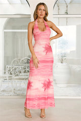 Dollface Dreams Mesh Halter Maxi Dress Pink