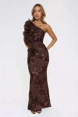 Fleur Flair One Shoulder Maxi Dress Chocolate