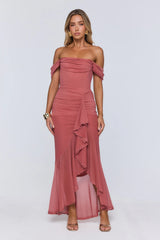 The Style Structure Mesh Off The Shoulder Maxi Dress Rose
