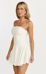 Poppy Mini Dress Contrast Skirt Strapless Dress in White
