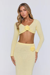 Sun Rose Knit Long Sleeve Crop Top Yellow