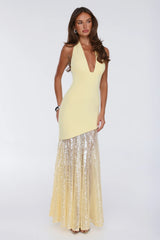 Light Hours Halter Sequin Maxi Dress Lemon