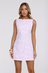 Sunlit Blossom Embroidered Mini Dress Lilac