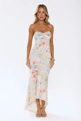 Cute Comes First Strapless Maxi Dress Print