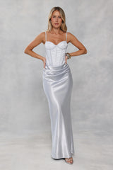 Shimmering Horizon Satin Maxi Dress Blue