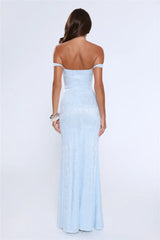 Night Bloom Off Shoulder Maxi Dress Blue