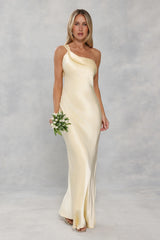 The Zafira One Shoulder Satin Maxi Dress Yellow