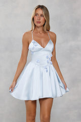 Sakura Dreams Satin Mini Dress Blue