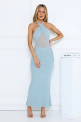 Nightstage Babe Halter Maxi Dress Blue