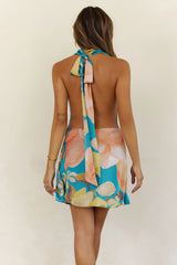 Girlie Glitch Satin Mini Dress Teal